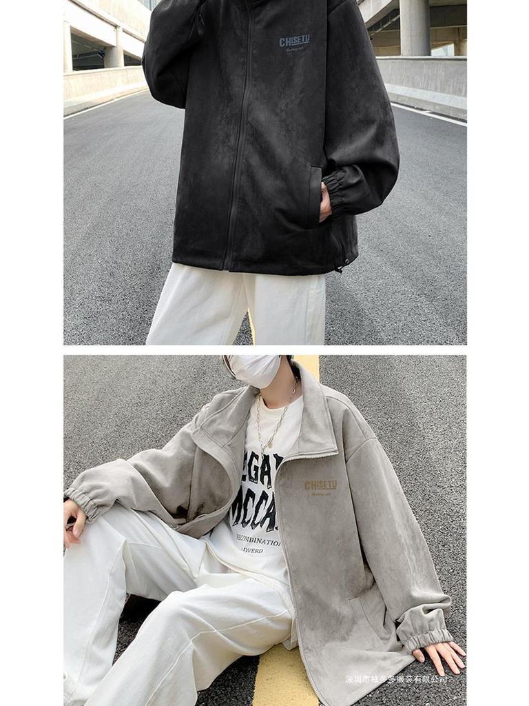 Men's Suede Fleece Retro Windbreaker: Spring/Autumn, Black, Wear-Resistant, Trendy Rogue Brand Jacket