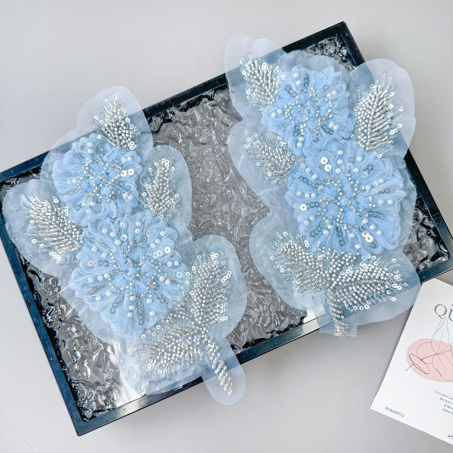 

Сетчатое кружево Ручная работа Бусины Трехмерная цветочная аппликация Платье для выступления Декоративные аксессуары К цветочным тканевым наклейкам Аксессуары X3366 blue pair