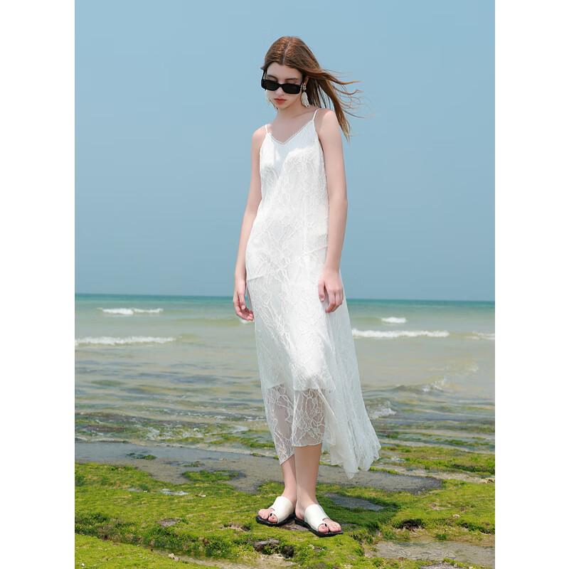 Sancai 2025 Summer Lace A-Line Long Spaghetti Strap Dress