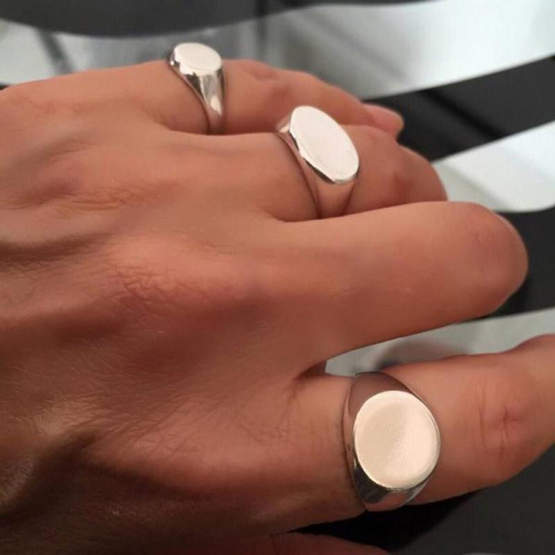 Vnox Customized Signet Ring for Men Women,Chunky Punk Stamp Square Round Top Finger Band,Rock Gentle Fraternal Rings Gift