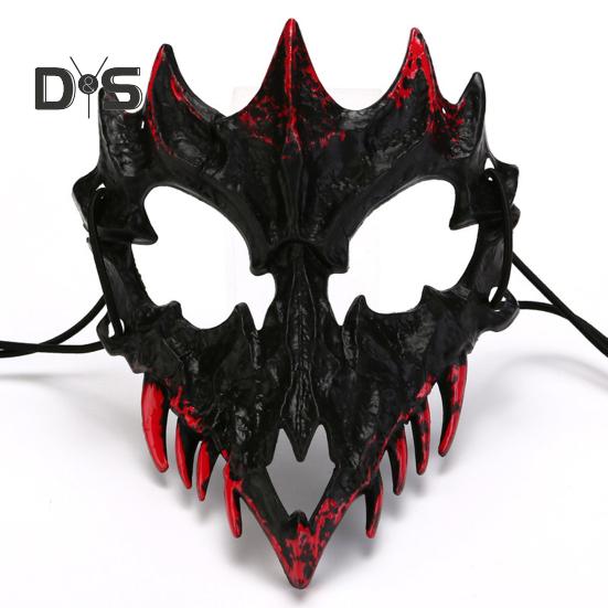 Half Face Mask Horror Halloween Costume Props Animal Skeleton Blood Mask with Elastic Straps for Halloween Cosplay Carnivals Masquerades