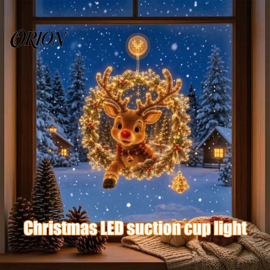 Battery Operated LED Light Christmas Suction Cup Window Light, 7.8-Inch Double-Layer Warm Seasonal Glow Powered Hanging for Holiday Glass Windows,
