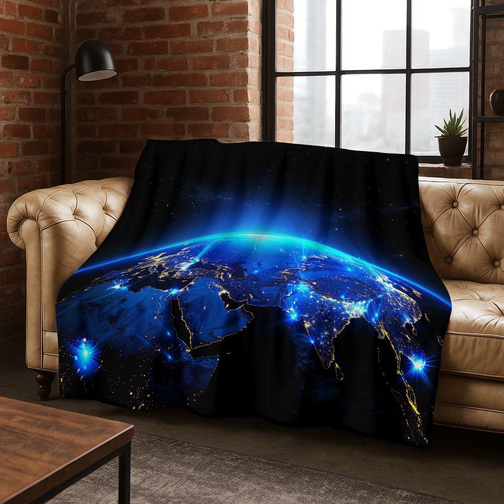Dreamy Galaxy Universe Space Stars Black Hole Earth Flannel Blanket,Cozy Soft Throw Blanket for Home Bedroom Bed Sofa Cover Gift