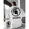 Herren Spartaner Griechischer Krieger T-Shirt Spartanerhelm & SPARTA Logo Print - Schwarz/Weiß Griechisches Schlüsselmuster Freizeit & Geschichts-Themenbekleidung für das Fitnessstudio