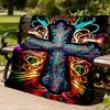 1pc Psychedelic Cross Throw Blanket Polyester Fiber, Lightweight Flannel, Soft & Warm, All Season Use for Outdoor, Camping Digital Print