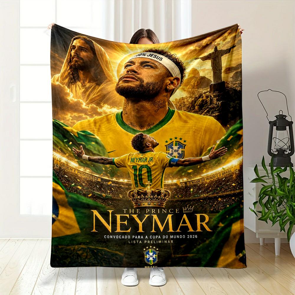 Brazilian Soccer Star with Religious and Iconic Theme Flannel blanket for bedroom, living room, sofa, and nap