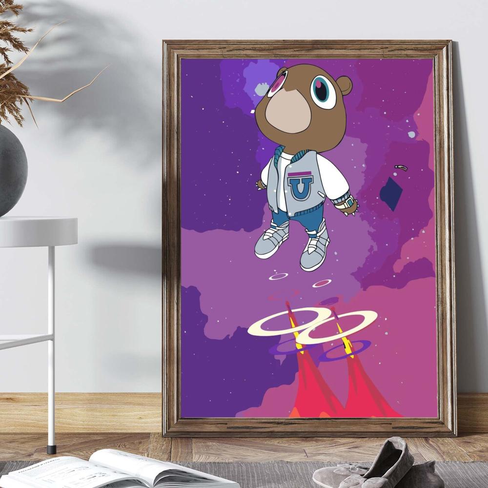 Kanye West Rapper Music Whitepaper Poster Self-adhesive Art Poster Fancy Wall Sticker for Living Room Bar Decoration Painting