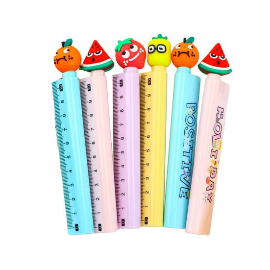 6/12Pcs Cartoon Fruit Gel Ruler 0.5MM Quick Drying Assorted Smooth Writing Pen with Multi-functional Writing Pen