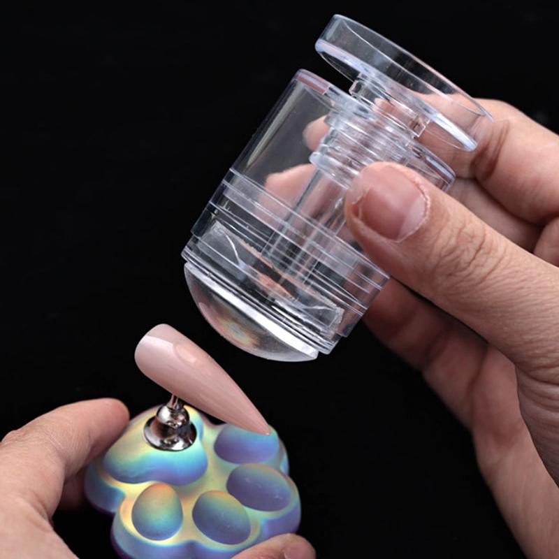 Rotatable Nail Stamper Jelly Printing Silicone Nail Polish Stamping French Tip Nail Stamp Template With Scraper Manicure Stencil