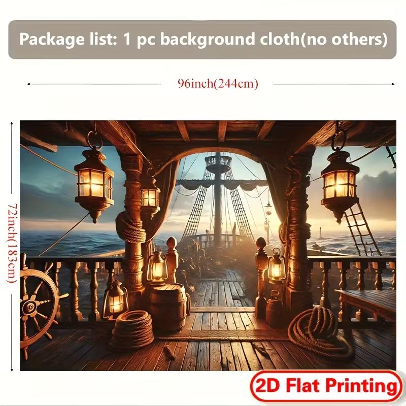 2D Ocean Pirate Ship Deck Backdrop for Baby Shower & Kids Birthday Party Decoration