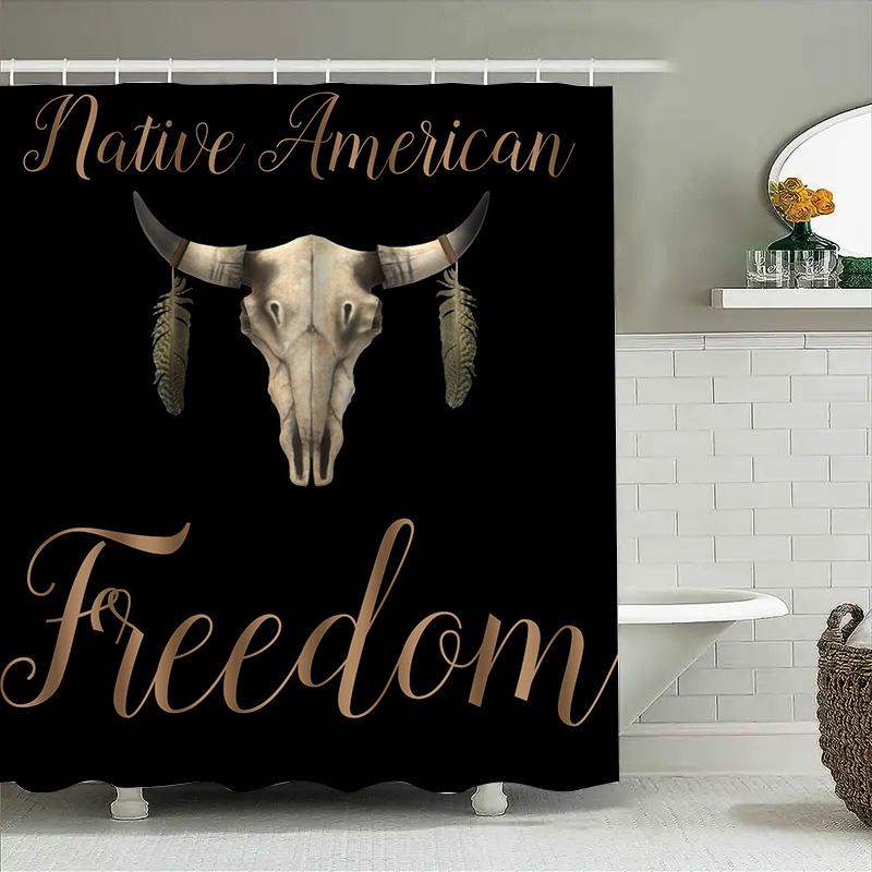 Native American Freedom Buffalo Skull Shower Curtain Decorative Bathroom Set Waterproof Printing Customizable 72X84 Inches Black