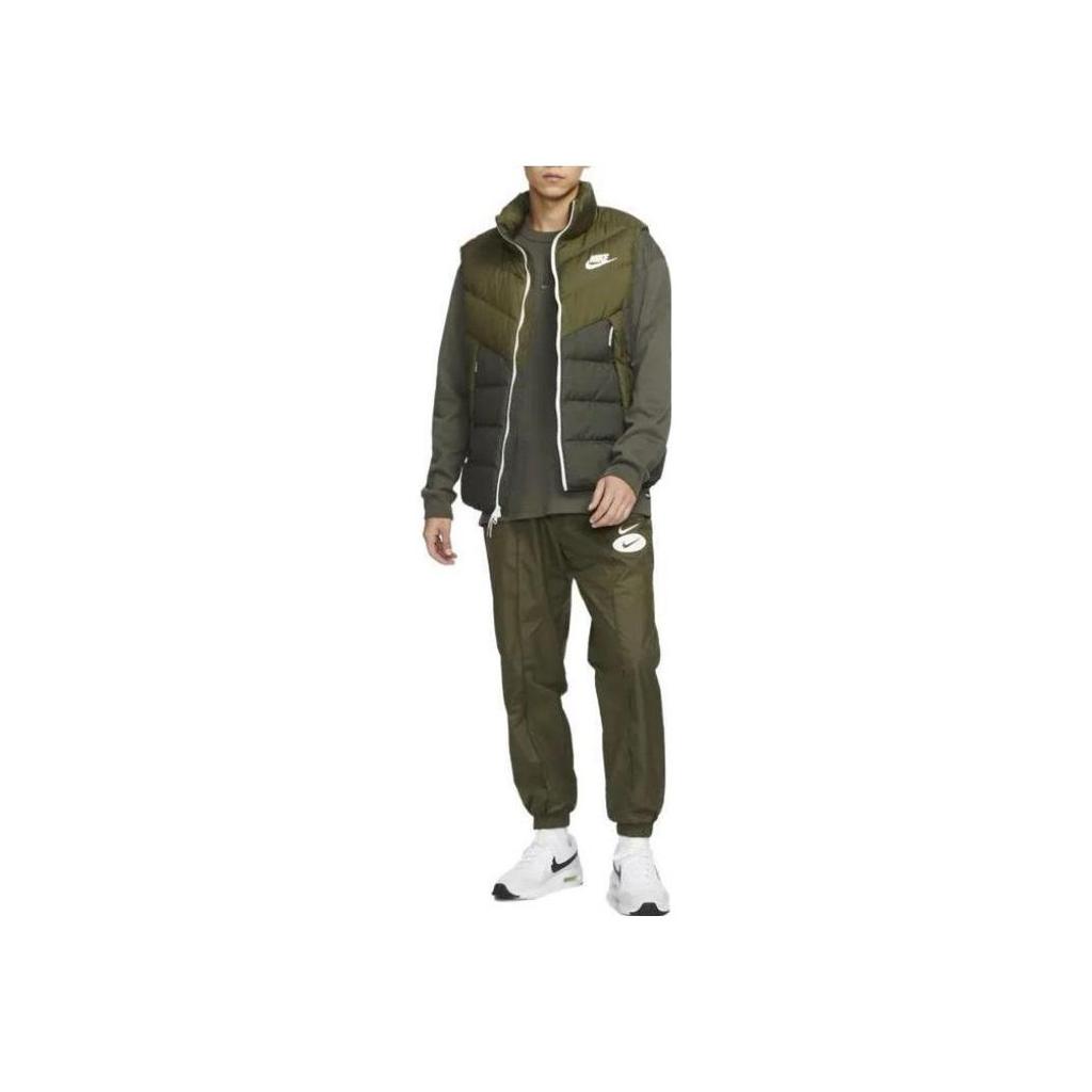 Nike Colorblock Staande Kraag Rits Logo Print Donsjas Heren Vesten Groen DV0757-326