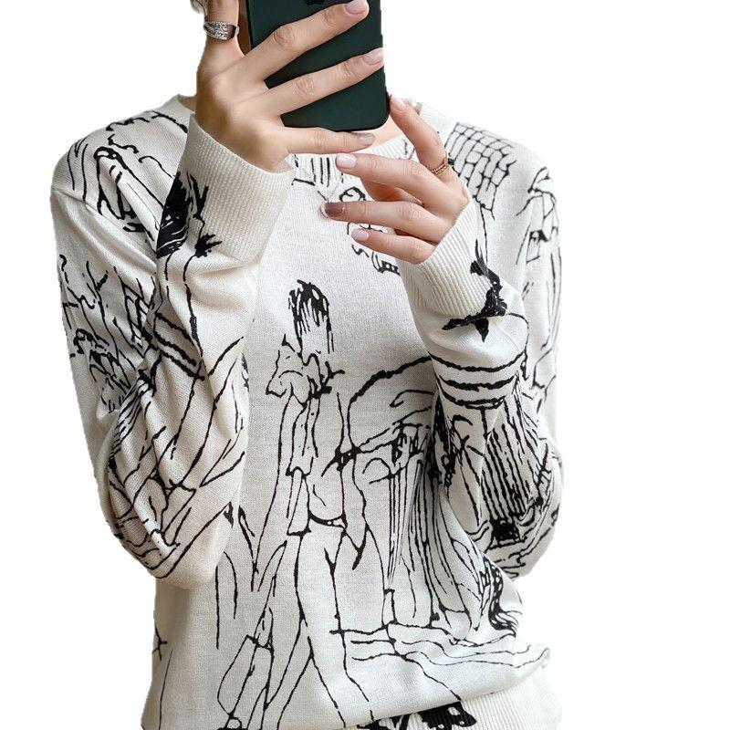 Women's Early Spring Loose Knit Pullover: Color Block Merino Wool Long Sleeve Sweater