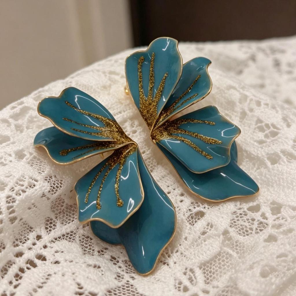 Orecchini a Fiocco in Vetro Blu Vintage - Ornamento dal Design Retrò