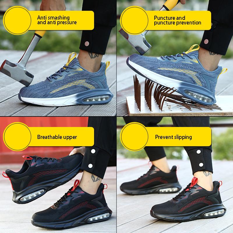 Pracovní obuv, tlumení nárazů vzduchovým polštářem, ochrana proti rozbití a propíchnutí, prodyšná bezpečnostní obuv, pánská ochranná obuv s ocelovou špičkou