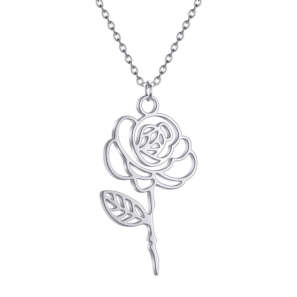 Kinitial Birth Flower Necklaces For Women Girls Stainless Steel 12 Month Flower Necklaces Birthday Jewelry Gift