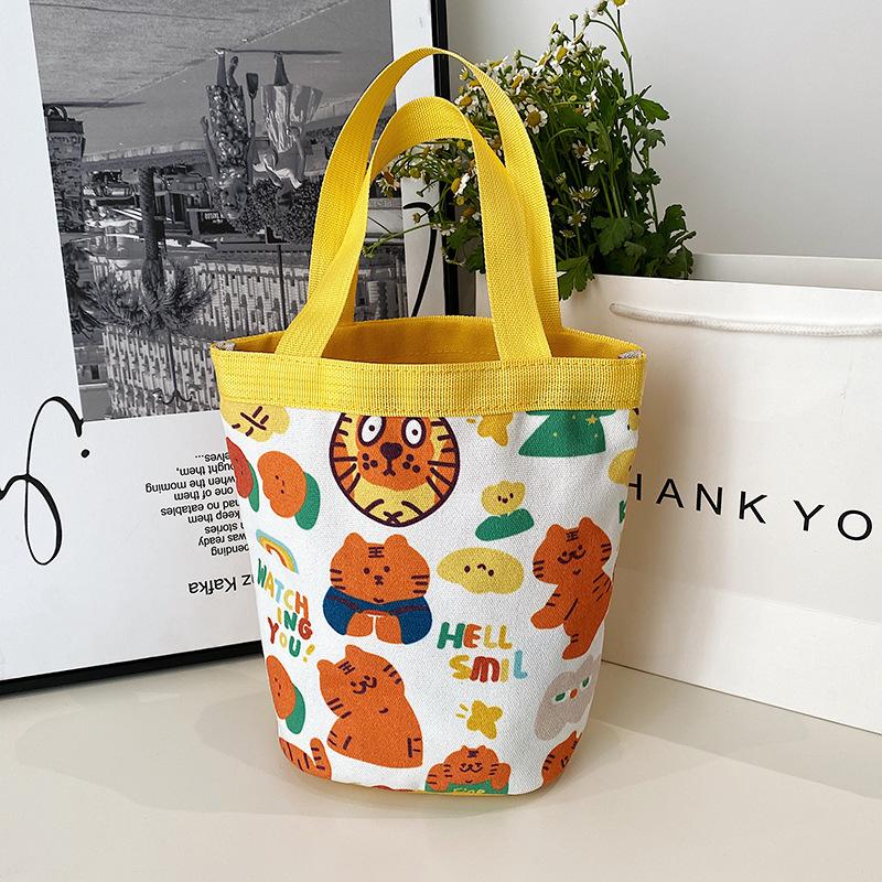 

Милая мультяшная сумка-ведро с принтом, портативная холщовая сумка, студенческая сумка, сумка для бэнто и перекусов, женская подарочная сумка жёлтый