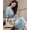 Demana Cloud Cotton V-Neck Belted Denim Dress