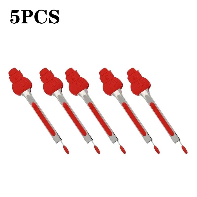 1-10PCS Christmas Silicone Stainless Steel Food Tongs High-Temperature Resistant Non-Stick BBQ Steak Grill Tongs for Home Use