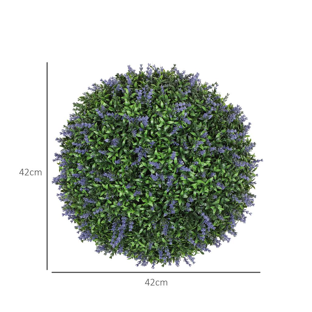 Set of 2 Artificial Plants In Ball Shape, UV-Resistant, Artificial Plants for Indoor and Outdoor Use, 42 Cm, Green+Purple