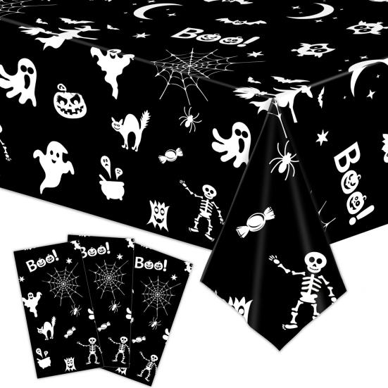Halloween Tablecloth Spooky Ghost Printed Plastic Tablecloth Waterproof Indoor Outdoor Backdrop Banner Haunted House Decoration Creepy Party Favors