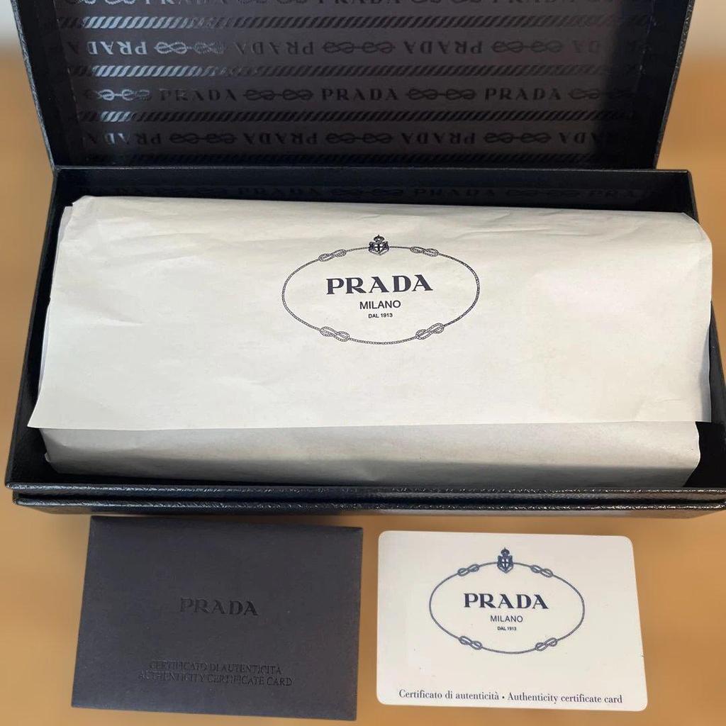 Used PRADA long wallet ribbon Saffiano leather blue with card case