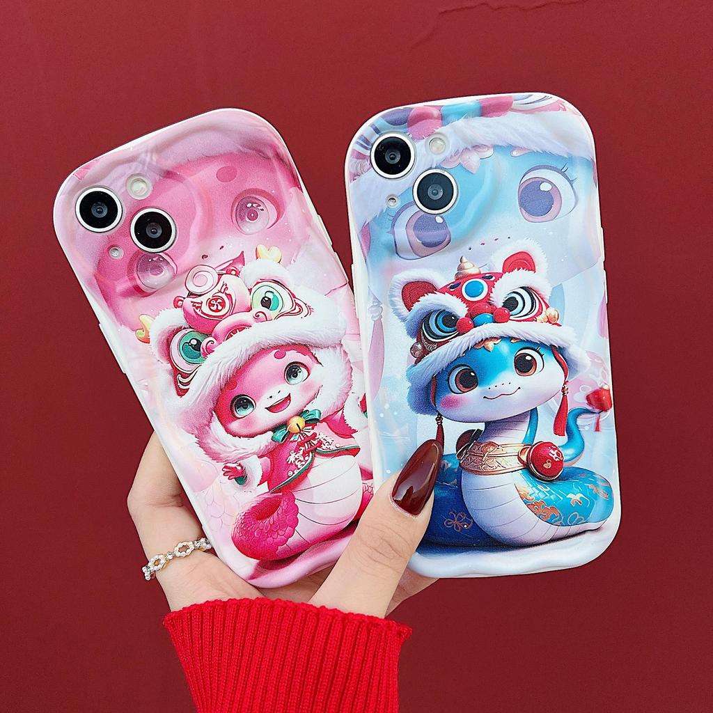 Silicone Case for Xiaomi Redmi Note 14 13 Samsung A56 A26 A36 Oppo A3 A5 Pro Tecno Spark 30C Funda Cartoon Snake New Year Cover Soft TPU Bumper