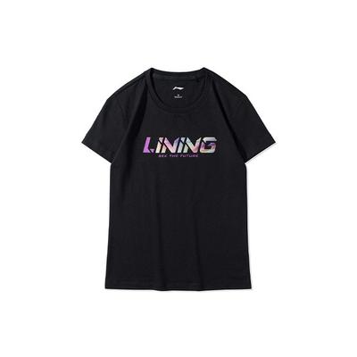 Li Ning Sports Fashion Series Logo Print Reflective Sports Short Sleeve T-Shirt Women Tops Black AHSR964-2