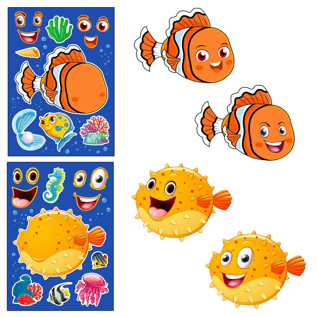 6 Fotos/Baotian Meeresleben Gesicht-verändernde Aufkleber für neues Kinder-Puzzlespielzeug Wiederholt klebende Puzzle-Aufkleber