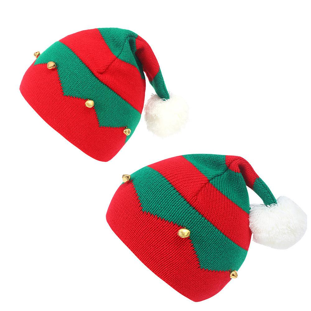 Adult Christmas And Children Striped Knitted Hat With Bell Decoration Winter For