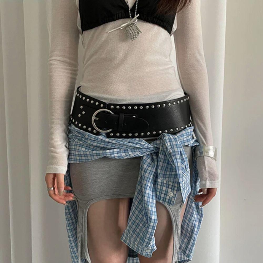 Gothic Wide Women's Belt Designer Dress Jeans Belt Heavy-Duty Rivet Waist Belt  Streetwear