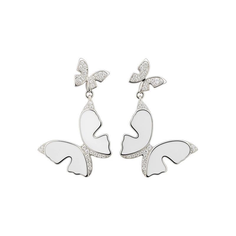 French Retro Butterfly Drip Oil Stud Earrings: Silver Needle, Fashionable & Versatile for Women