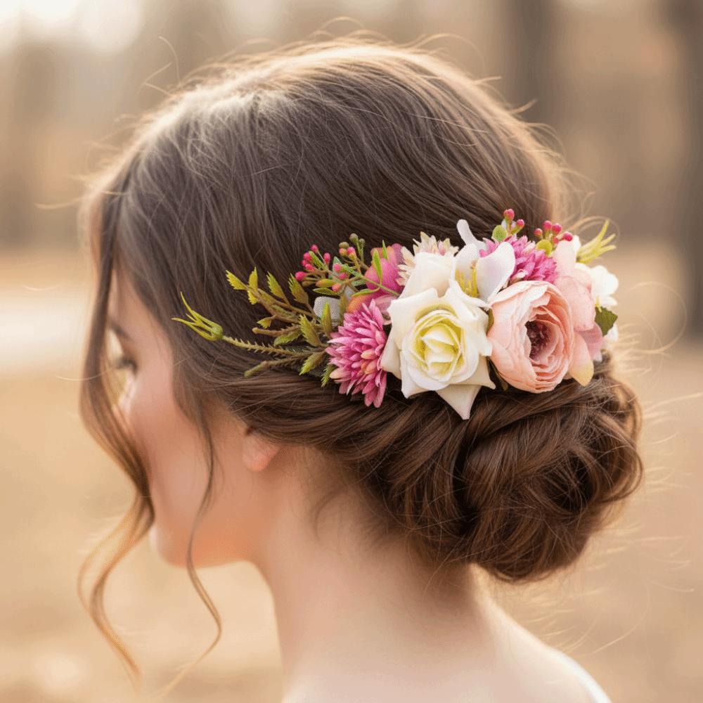Multicolor Flower Hair Combs Alloy Cloth Bridal Hairpin Ethnic Style Simulated Flower Hair Accessories Hair Accessories