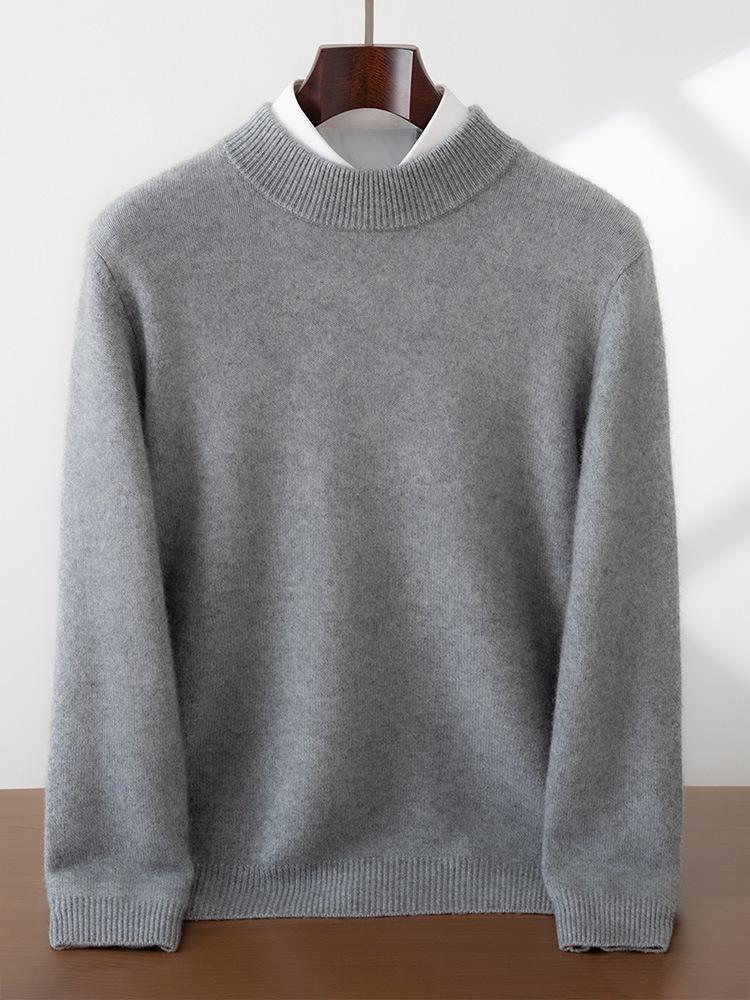 Men's High Neck Cashmere Sweater - Long Sleeve, Solid Color, Loose Knit Pullover for Autumn & Winter