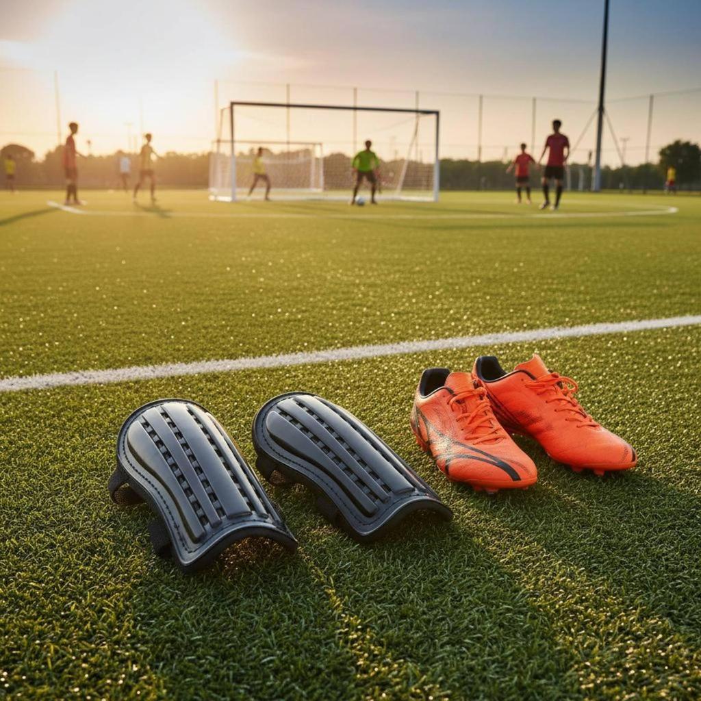 Football Shin Guard Set, Protectors, , Leg Pads with Shockabsorbing Core And Nonslip