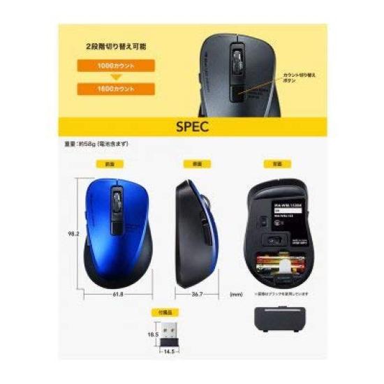 Silent Wireless Blue LED Mouse (5 Buttons, Blue) MA-WBL153BL