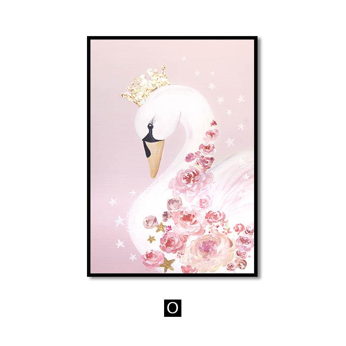 Pink Nursery Girl Flower Wall Art Canvas Painting Horse Swan Nordic Posters and Prints Wall Pictures for Living Room Kids Room