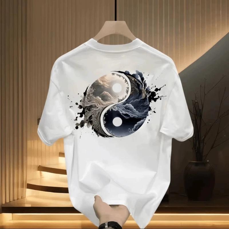Unisexs Cotton Tshirts Fitted Black 5XL T Shirt for Unisex Casual Summer Wear Fashion Tai Chi Print Tee Shirts White Unisex Clothing
