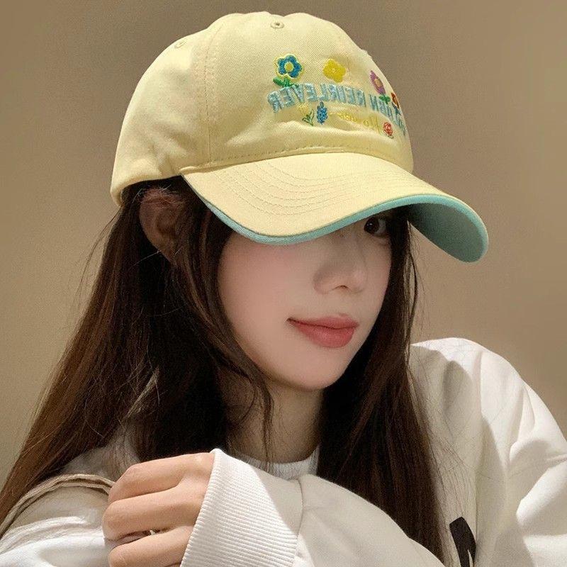 Women Embroidery Flowers Baseball Cap Sweet Cotton Outdoor Visors Peaked Hat Korean Letter Solid Color Hip Hop Dad Hats