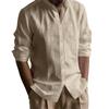 Men's Henley Shirts Cotton Linen Open Stitch Lightweight Breathable Solid Color Slim Fit Men Shirt