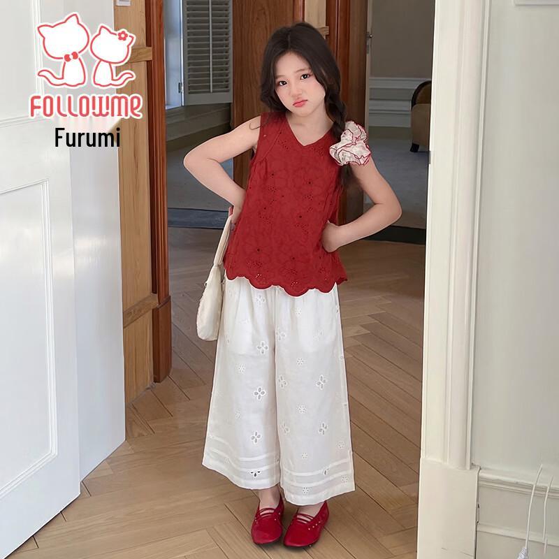 Fuloumi Girls' Embroidered Floral Two-piece Summer Set