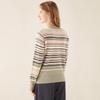 TUHUANG Women's Pure Wool Round Neck Color Block Stripe Sweater