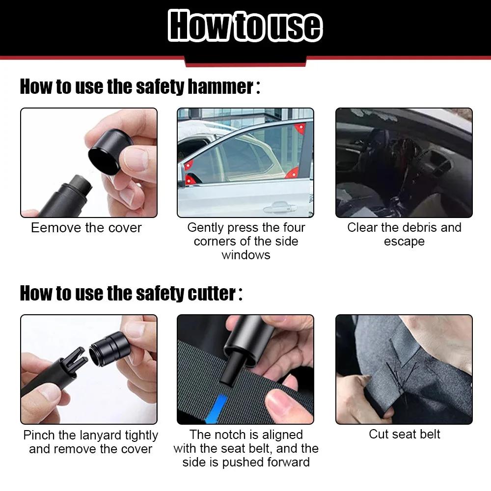2 In 1 Car Safety Hammer Emergency Window Glass Breaker Cut Seat Belt High Hardness Tungsten Steel Rescue Tool Auto Accessories