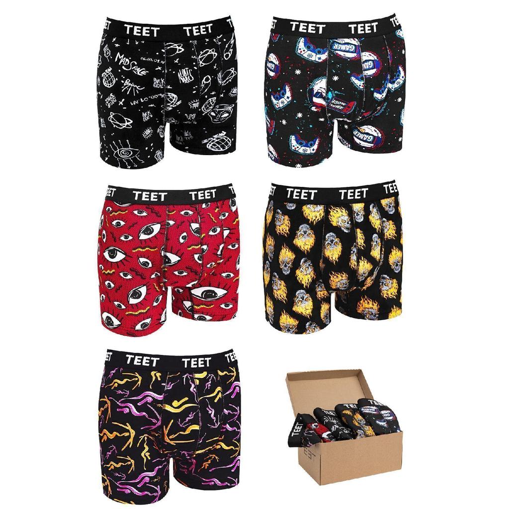 Men's Boxer Premium Set Of 5 Cotton Lycra Patterned Full Fit New Year's Gift