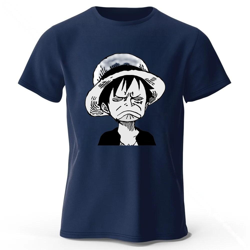 Summer Funny Face One Piece Luffy Pure Cotton T-shirt Men's Street Funny Retro Comfortable Plus Size Short-sleeve Top