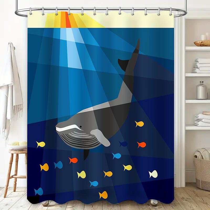 Ocean Whale Shower Curtain Waterproof Sea Animal Pattern Bathroom Decor Coastal Vibes Beach Theme Home Decor Modern Style Artist