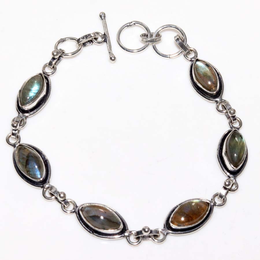 Pretty Fiery Labradorite 925 Silver Plated Bracelet 8.5" Most Beautiful O2G28