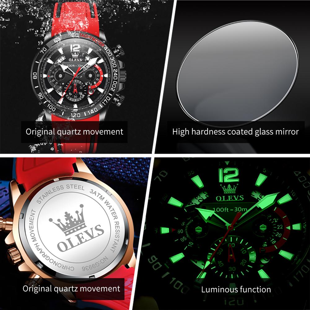 OLEVS 9936 Quartz men's watch Waterproof silicone strap Multi functional watch