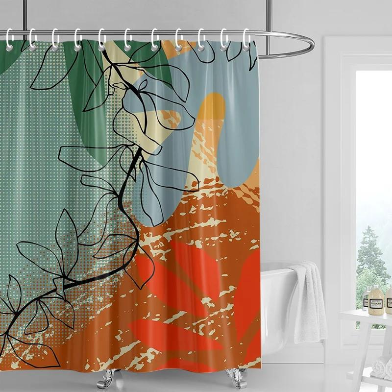 Tenda da Doccia Pianta Astratta Colorata Morandi Impermeabile Antimosquito Stile Nordico Decorazione Bagno