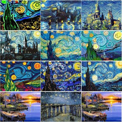 DIY 5D Diamond Embroidery Van Gogh Starry Night Cross Stitch Scenery Diamond Painting Full Round Drill Home Decor Gift